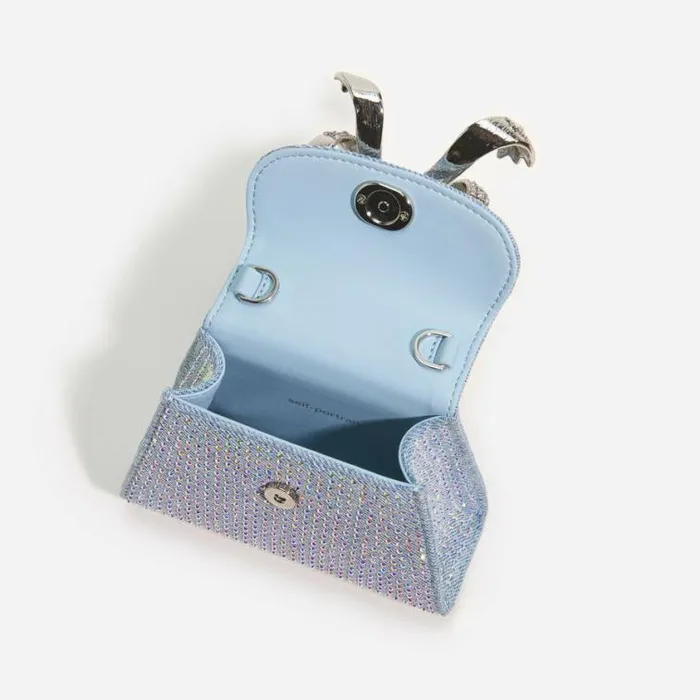 Self Portrait Denim Blue Rhinestone Denim Micro Bow Bag 8211 Women