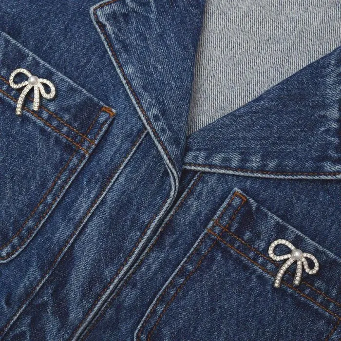 Self Portrait Denim Bow Trim Denim Top 8211 Women