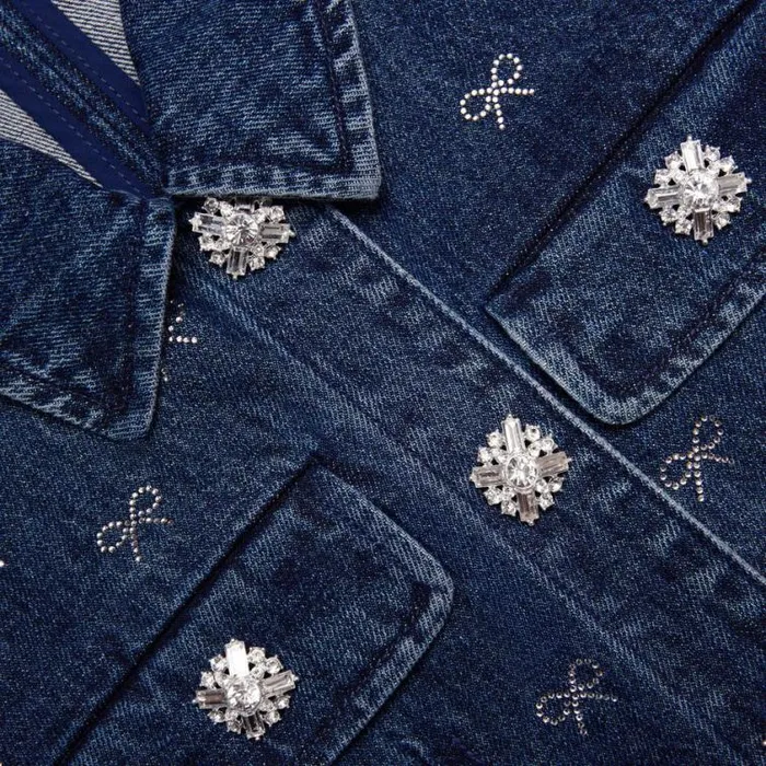 Self Portrait Denim Denim Diamante Bow Collared Mini Dress 8211 Women
