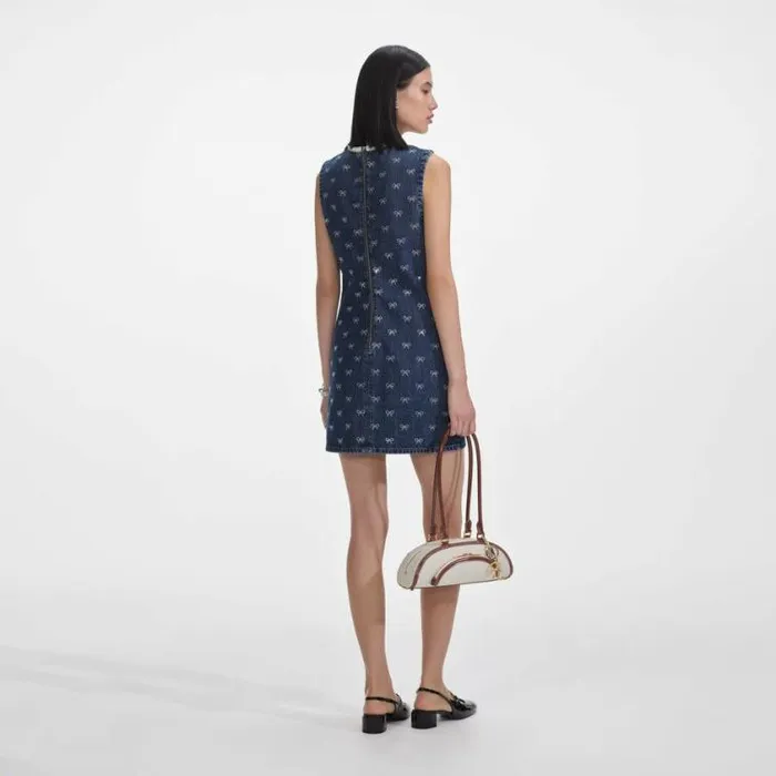 Self Portrait Denim Denim Diamante Bow Mini Dress 8211 Women