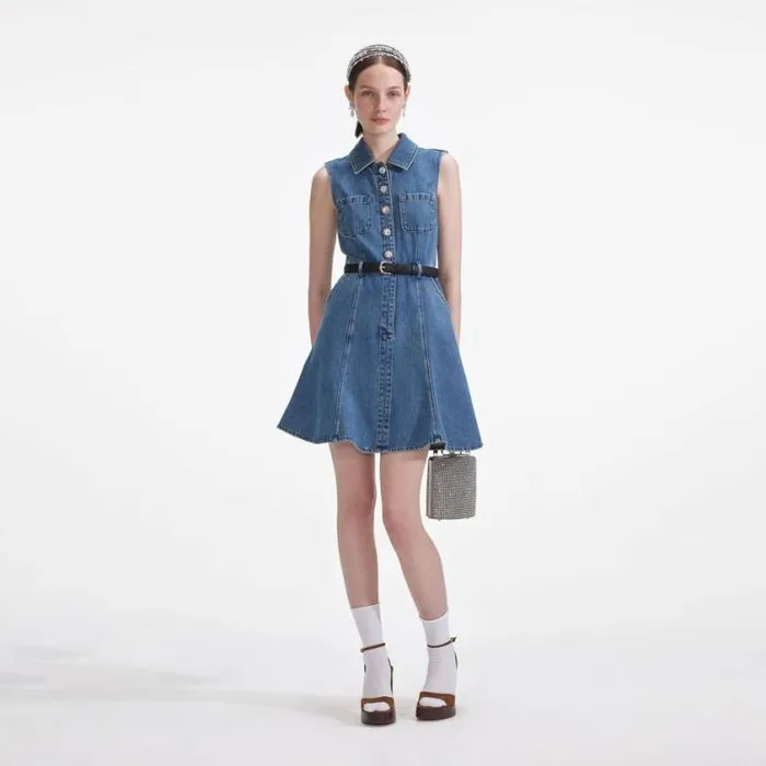 Self Portrait Denim Denim Sleeveless Pearl Mini Dress 8211 Women