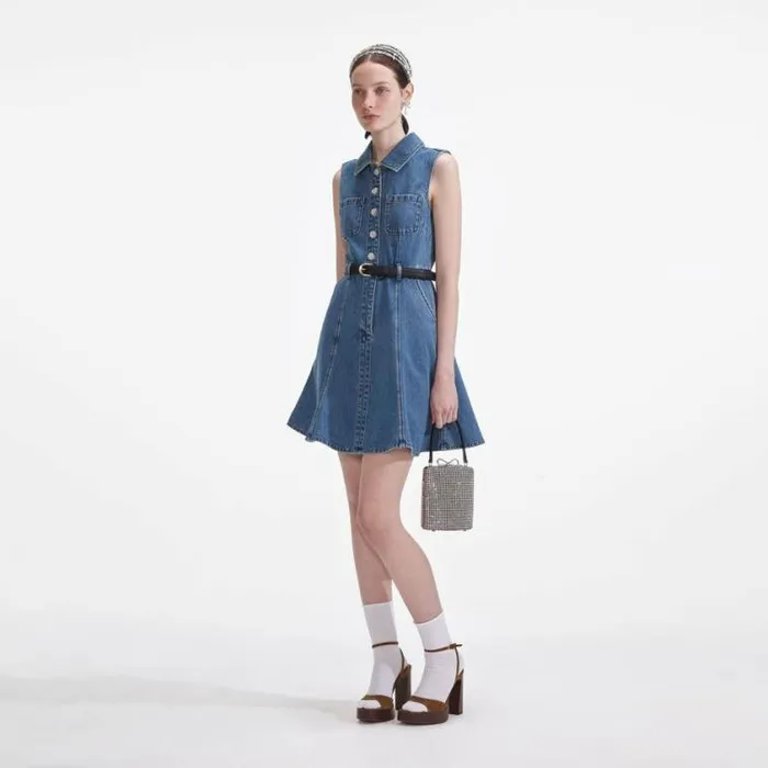 Self Portrait Denim Denim Sleeveless Pearl Mini Dress 8211 Women