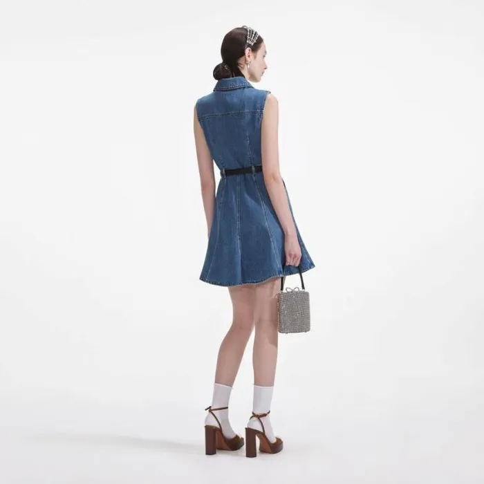 Self Portrait Denim Denim Sleeveless Pearl Mini Dress 8211 Women