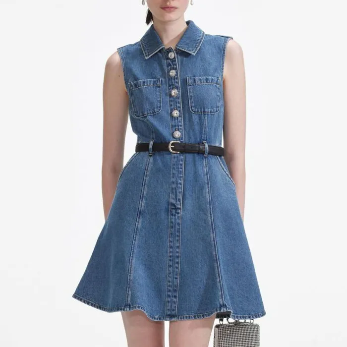 Self Portrait Denim Denim Sleeveless Pearl Mini Dress 8211 Women