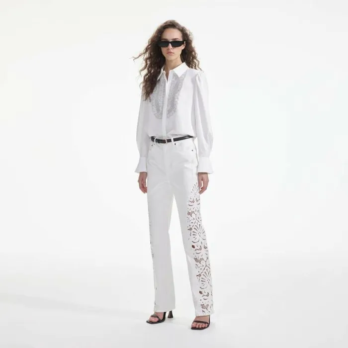 Self Portrait Denim White Cutwork Denim Jeans 8211 Women