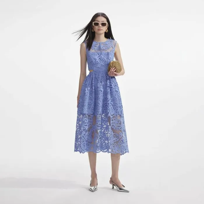 Self Portrait Dresses Blue Lace Cut Out Midi Dress 8211 Women