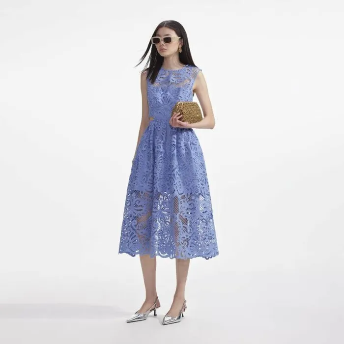 Self Portrait Dresses Blue Lace Cut Out Midi Dress 8211 Women