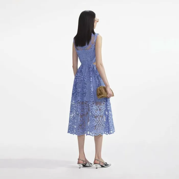 Self Portrait Dresses Blue Lace Cut Out Midi Dress 8211 Women