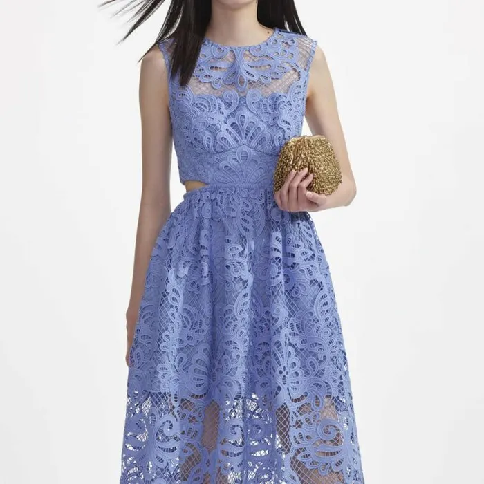 Self Portrait Dresses Blue Lace Cut Out Midi Dress 8211 Women