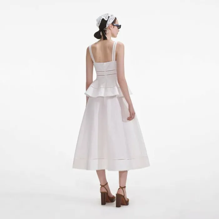 Self Portrait Dresses Cream Linen Peplum Midi Dress 8211 Women