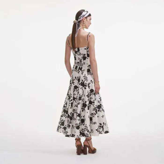 Self Portrait Dresses Floral Print Linen Midi Dress 8211 Women