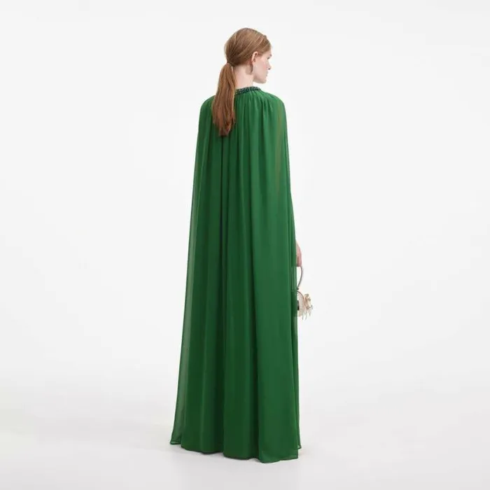 Self Portrait Dresses Green Chiffon Cape Maxi Dress 8211 Women