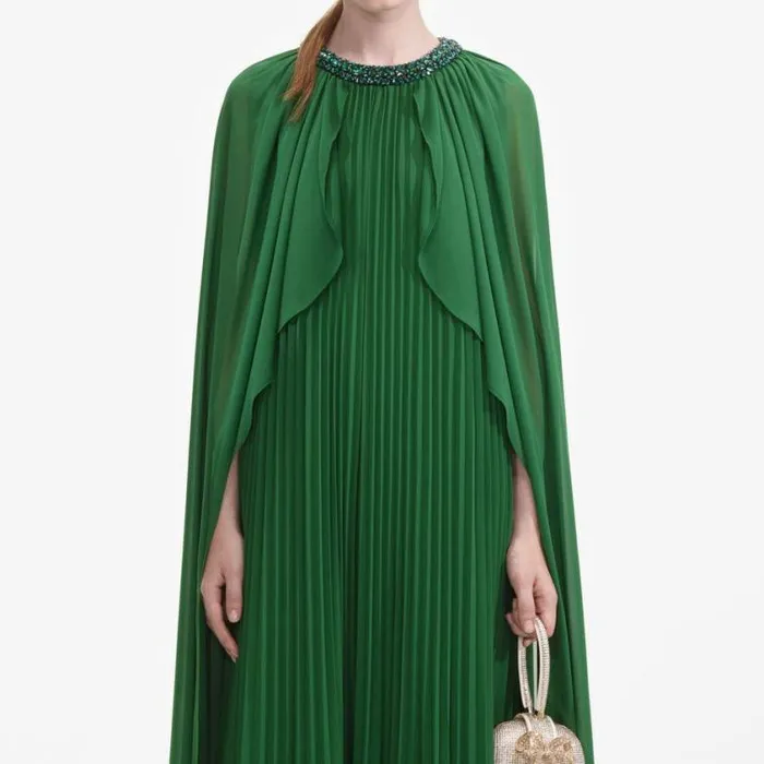 Self Portrait Dresses Green Chiffon Cape Maxi Dress 8211 Women