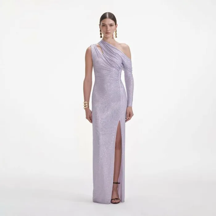 Self Portrait Dresses Lilac Rhinestone Gathered Maxi Dress 8211 Women