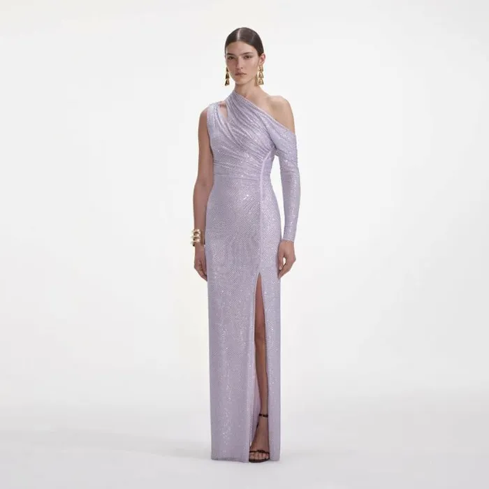 Self Portrait Dresses Lilac Rhinestone Gathered Maxi Dress 8211 Women