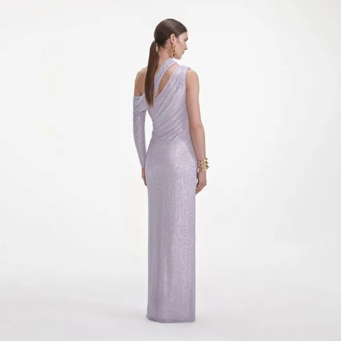 Self Portrait Dresses Lilac Rhinestone Gathered Maxi Dress 8211 Women