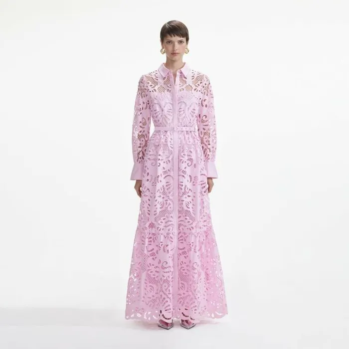 Self Portrait Dresses Pink Cotton Lace Maxi Dress 8211 Women