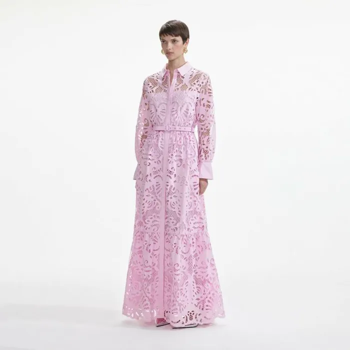 Self Portrait Dresses Pink Cotton Lace Maxi Dress 8211 Women