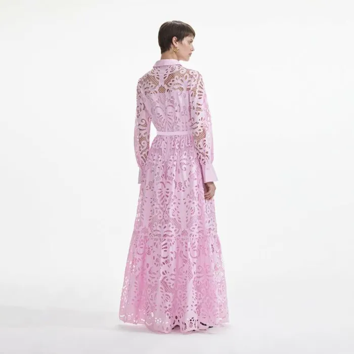 Self Portrait Dresses Pink Cotton Lace Maxi Dress 8211 Women