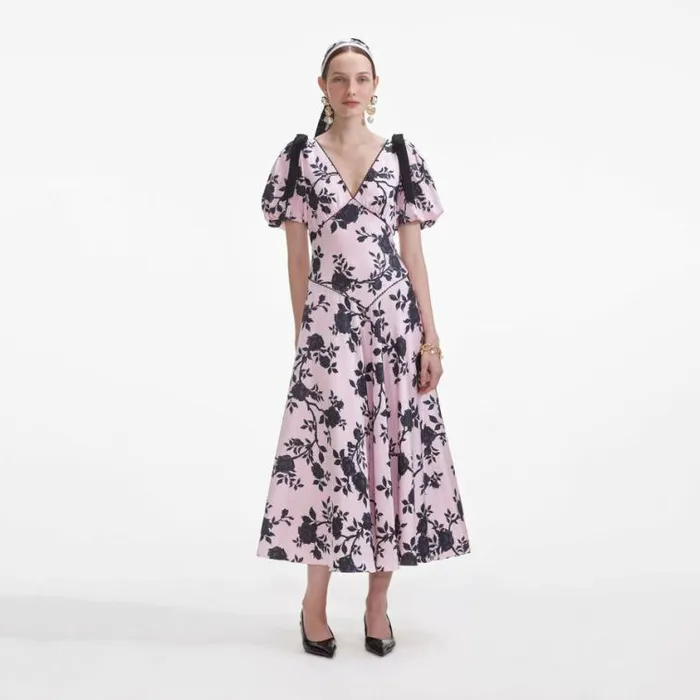 Self Portrait Dresses Pink Satin Floral Midi Dress 8211 Women