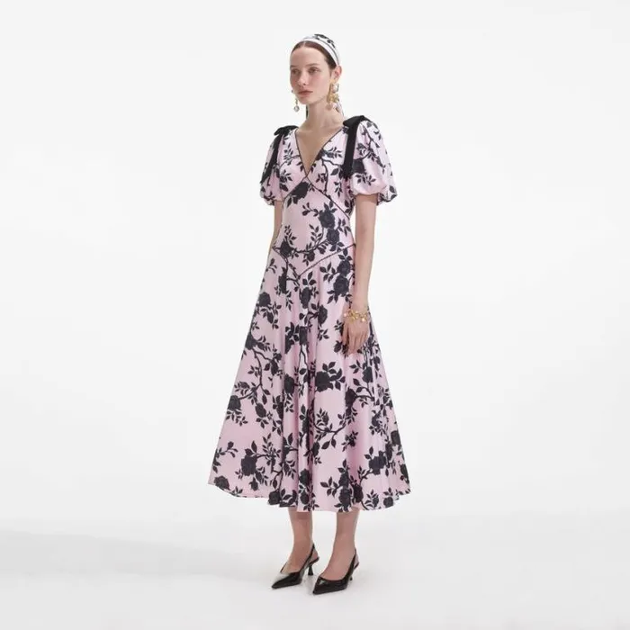 Self Portrait Dresses Pink Satin Floral Midi Dress 8211 Women