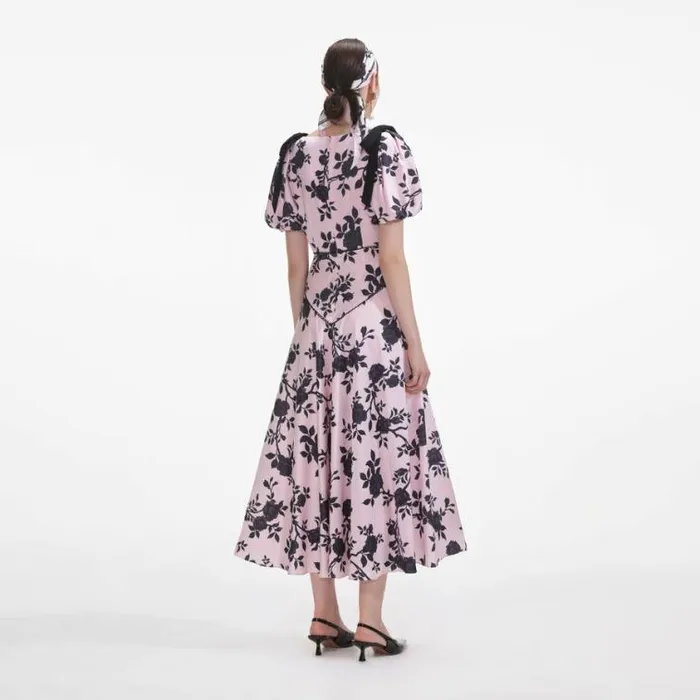 Self Portrait Dresses Pink Satin Floral Midi Dress 8211 Women