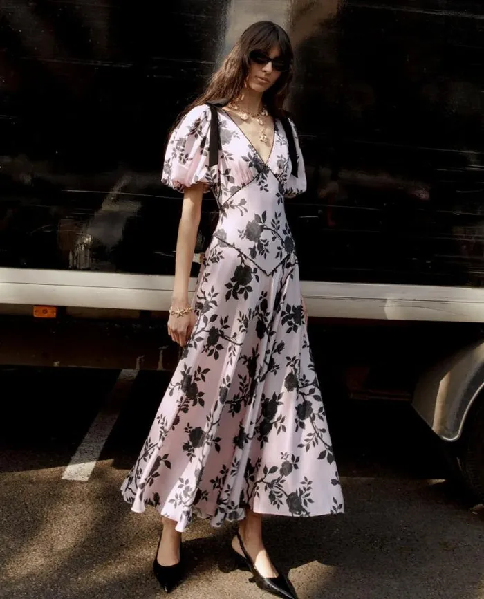 Self Portrait Dresses Pink Satin Floral Midi Dress 8211 Women