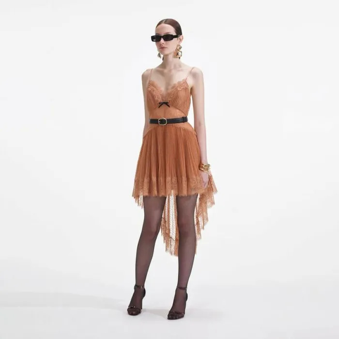 Self Portrait Dresses Tan Dot Mesh Mini Dress 8211 Women