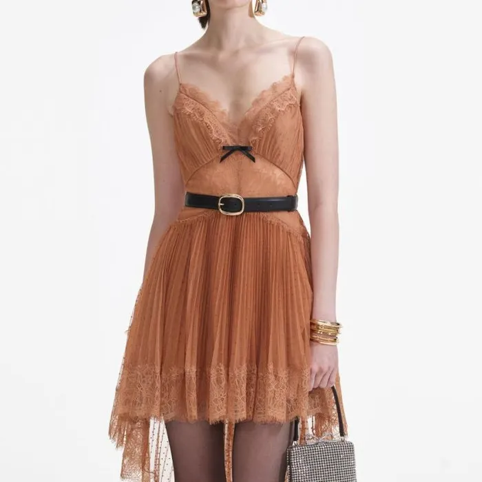 Self Portrait Dresses Tan Dot Mesh Mini Dress 8211 Women