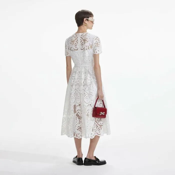 Self Portrait Dresses White Cotton Lace Button Midi Dress 8211 Women