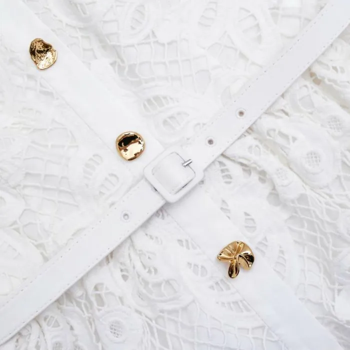 Self Portrait Dresses White Cotton Lace Button Midi Dress 8211 Women