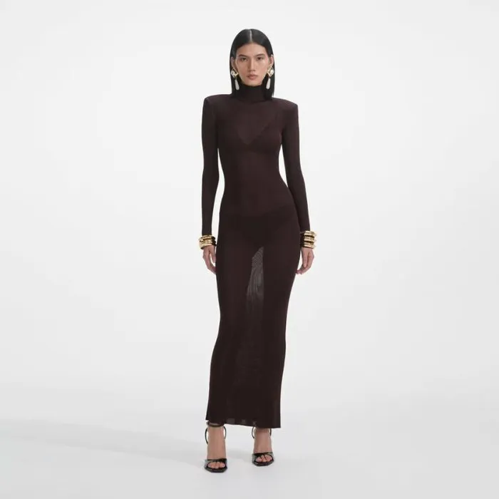 Self Portrait Exclusives Brown Viscose Knit Maxi Dress 8211 Women