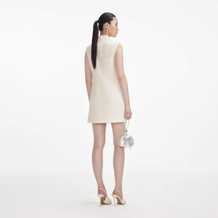 Self Portrait Exclusives Cream Boucle Flower Motif Mini Dress 8211 Women
