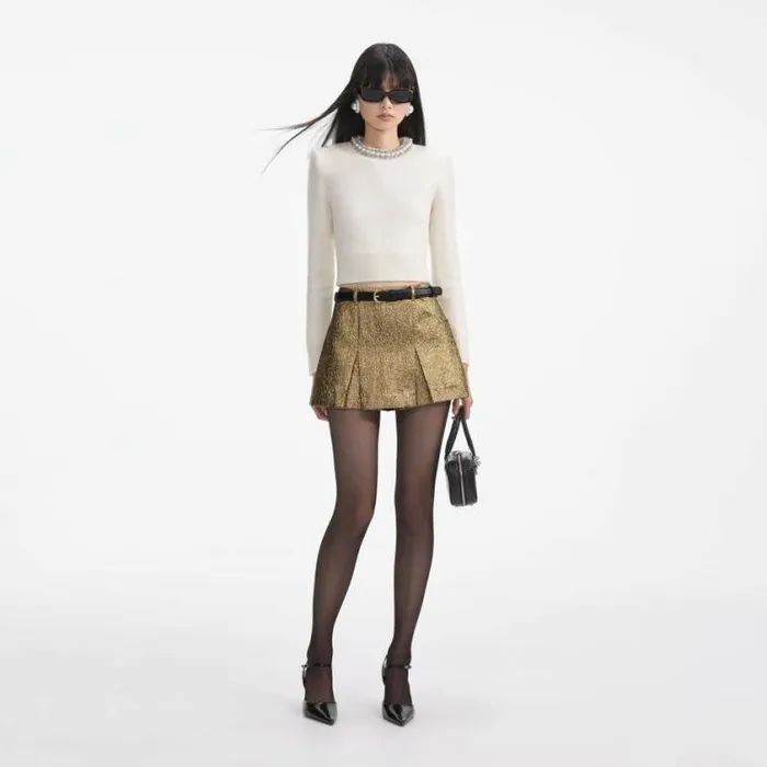 Self Portrait Exclusives Cream Embellished Knit Top 8211 Women