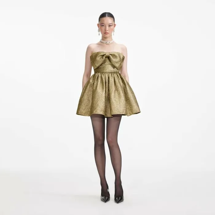 Self Portrait Exclusives Gold Metallic Jacquard Mini Dress 8211 Women