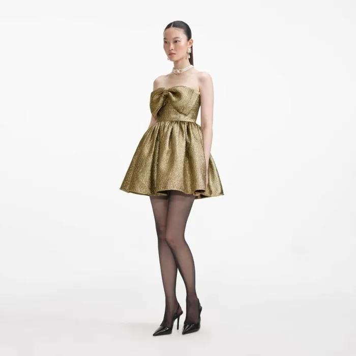 Self Portrait Exclusives Gold Metallic Jacquard Mini Dress 8211 Women