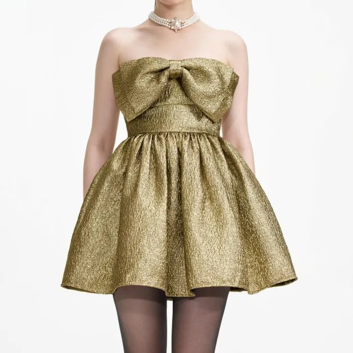 Self Portrait Exclusives Gold Metallic Jacquard Mini Dress 8211 Women