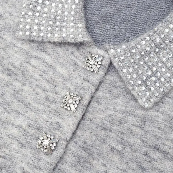 Self Portrait Exclusives Grey Melange Diamante Knit Top 8211 Women