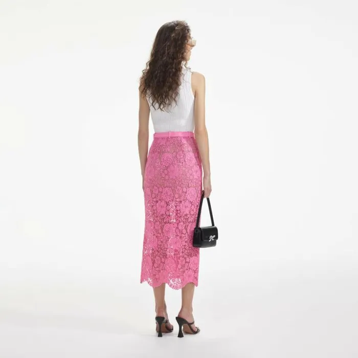 Self Portrait Exclusives Pink Lace Midi Skirt 8211 Women