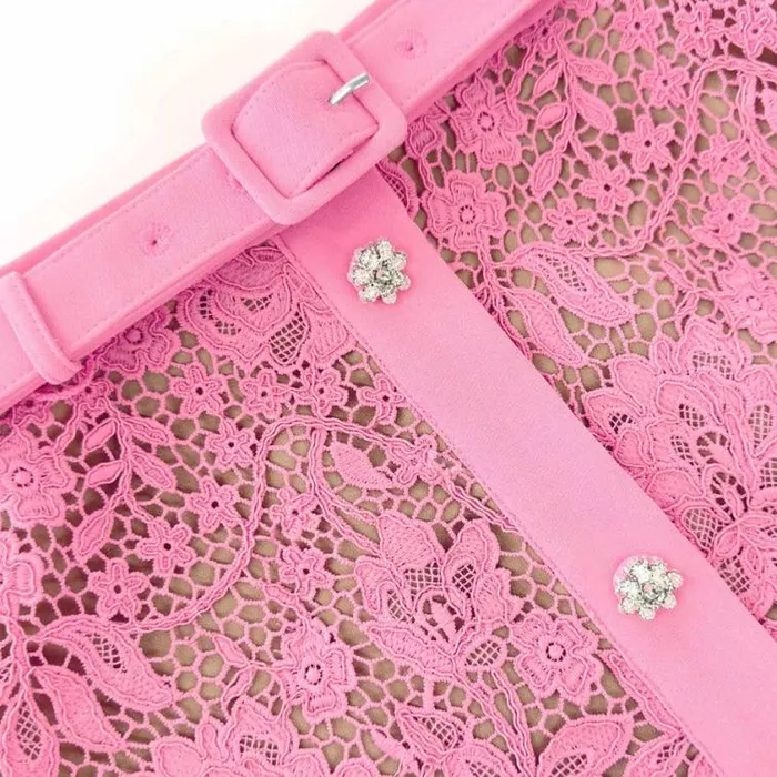 Self Portrait Exclusives Pink Lace Midi Skirt 8211 Women