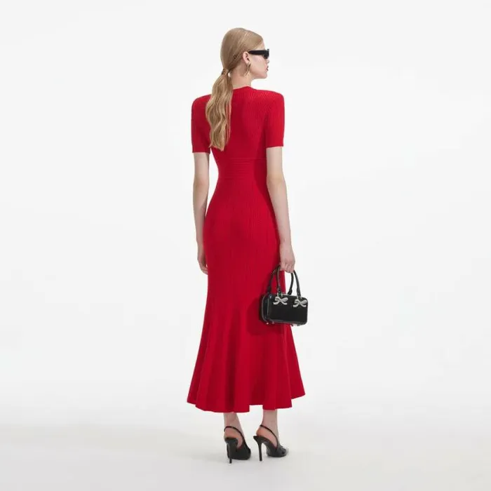 Self Portrait Exclusives Red Pointelle Knit Midi Dress 8211 Women