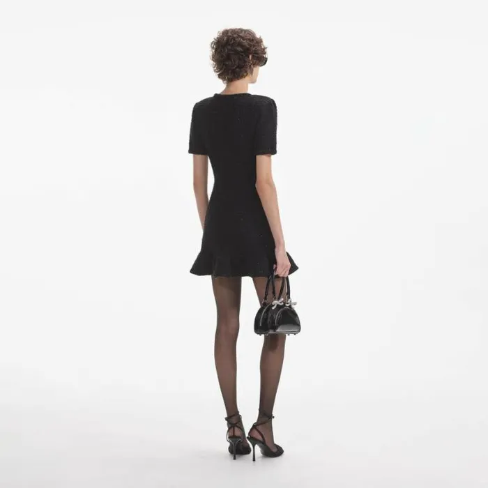 Self Portrait Icons Black Knit Buttoned Mini Dress 8211 Women
