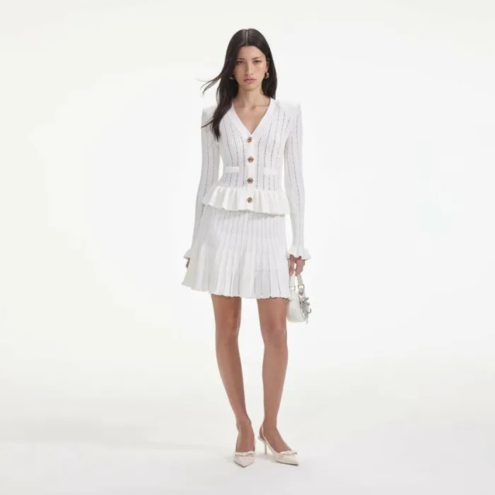 Self Portrait Icons White Knit Peplum Mini Dress 8211 Women