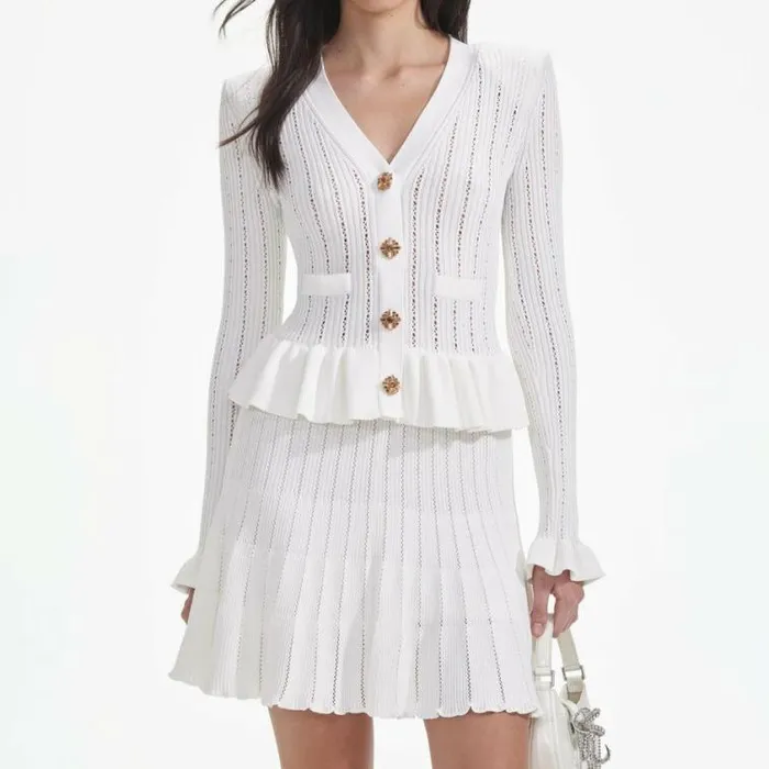 Self Portrait Icons White Knit Peplum Mini Dress 8211 Women