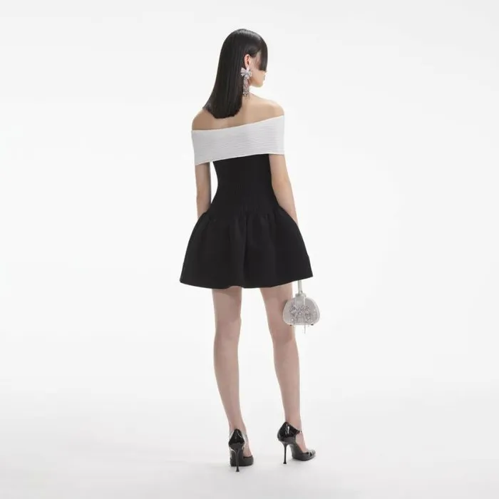 Self Portrait Knitwear Black Knit Bow Mini Dress 8211 Women