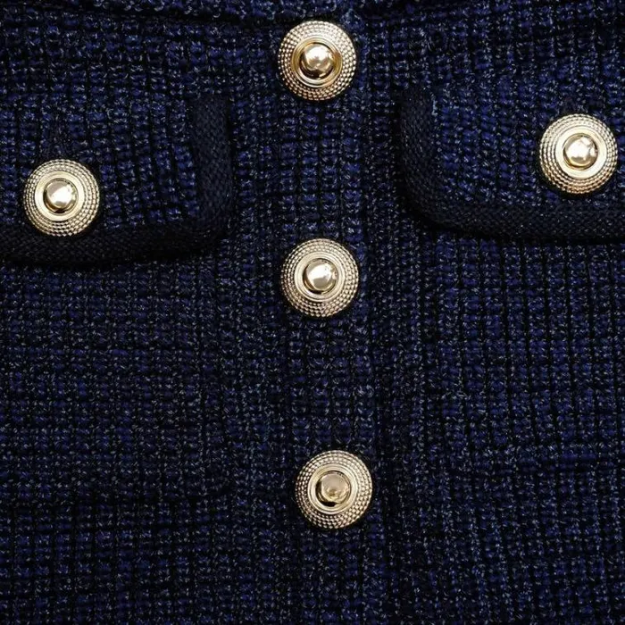 Self Portrait Knitwear Navy Knit Peplum Midi Dress 8211 Women