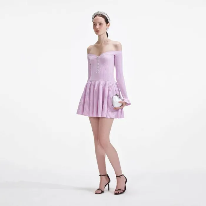 Self Portrait Knitwear Pink Ribbed Knit Mini Dress 8211 Women
