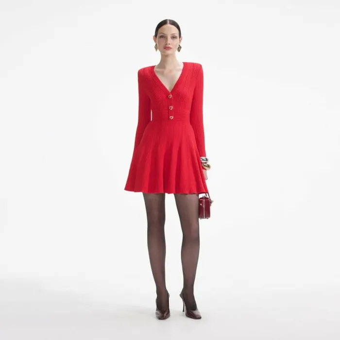 Self Portrait Knitwear Red Pointelle Knit Mini Dress 8211 Women