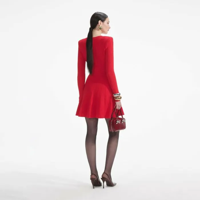 Self Portrait Knitwear Red Pointelle Knit Mini Dress 8211 Women
