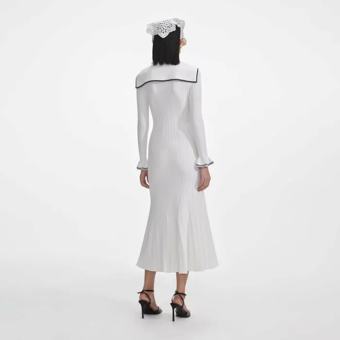 Self Portrait Knitwear White Viscose Rib Knit Midi Dress 8211 Women
